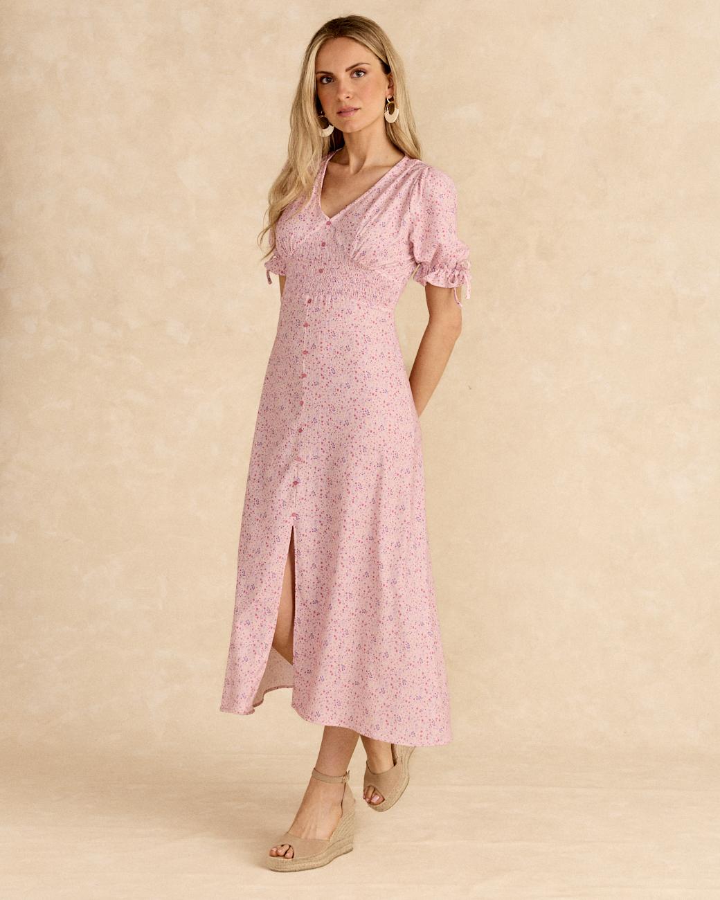 Langes bedrucktes Kleid Rose