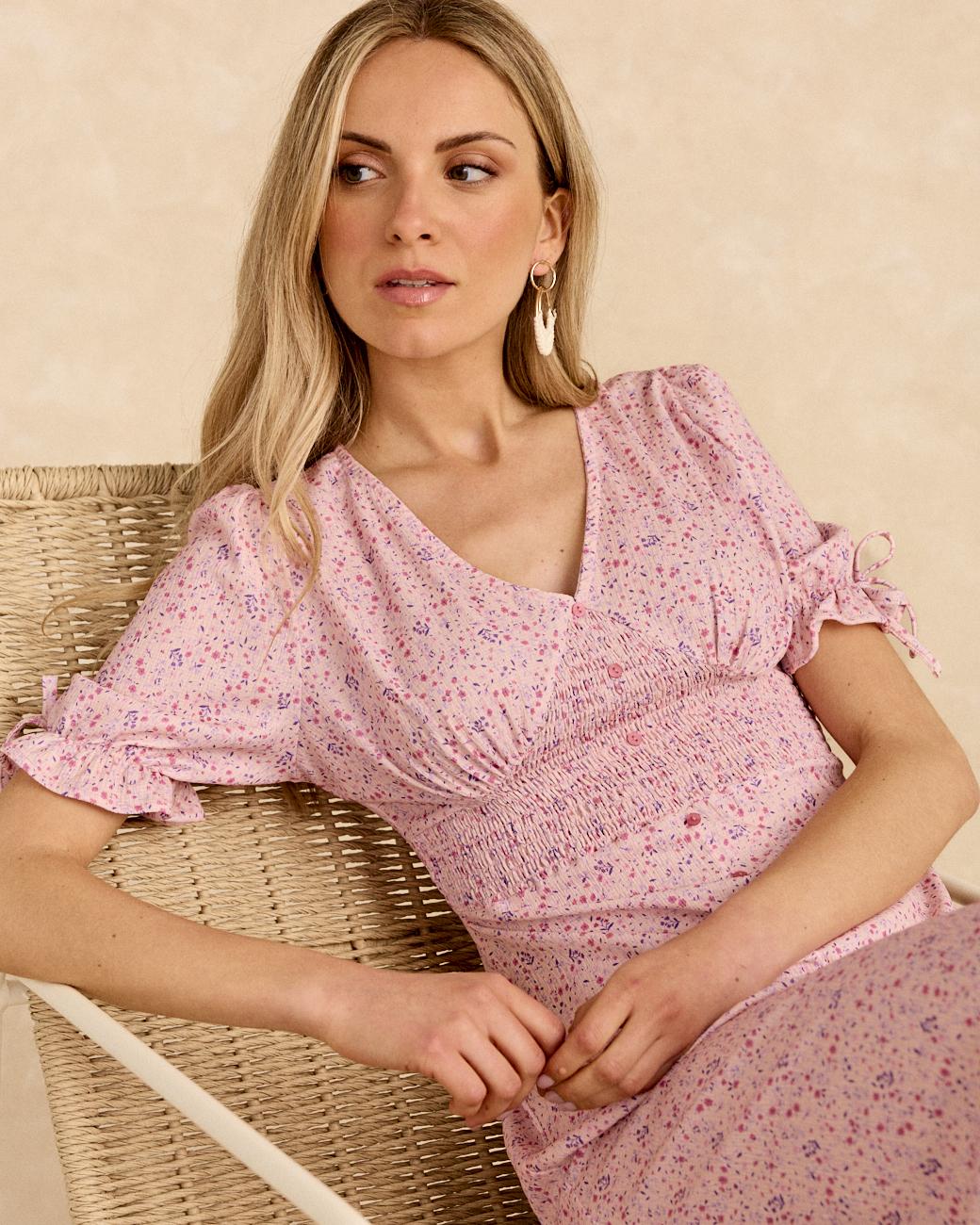 Langes bedrucktes Kleid Rose