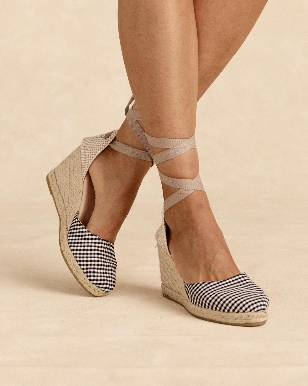 Espadrille Vichy Schleife Schwarz