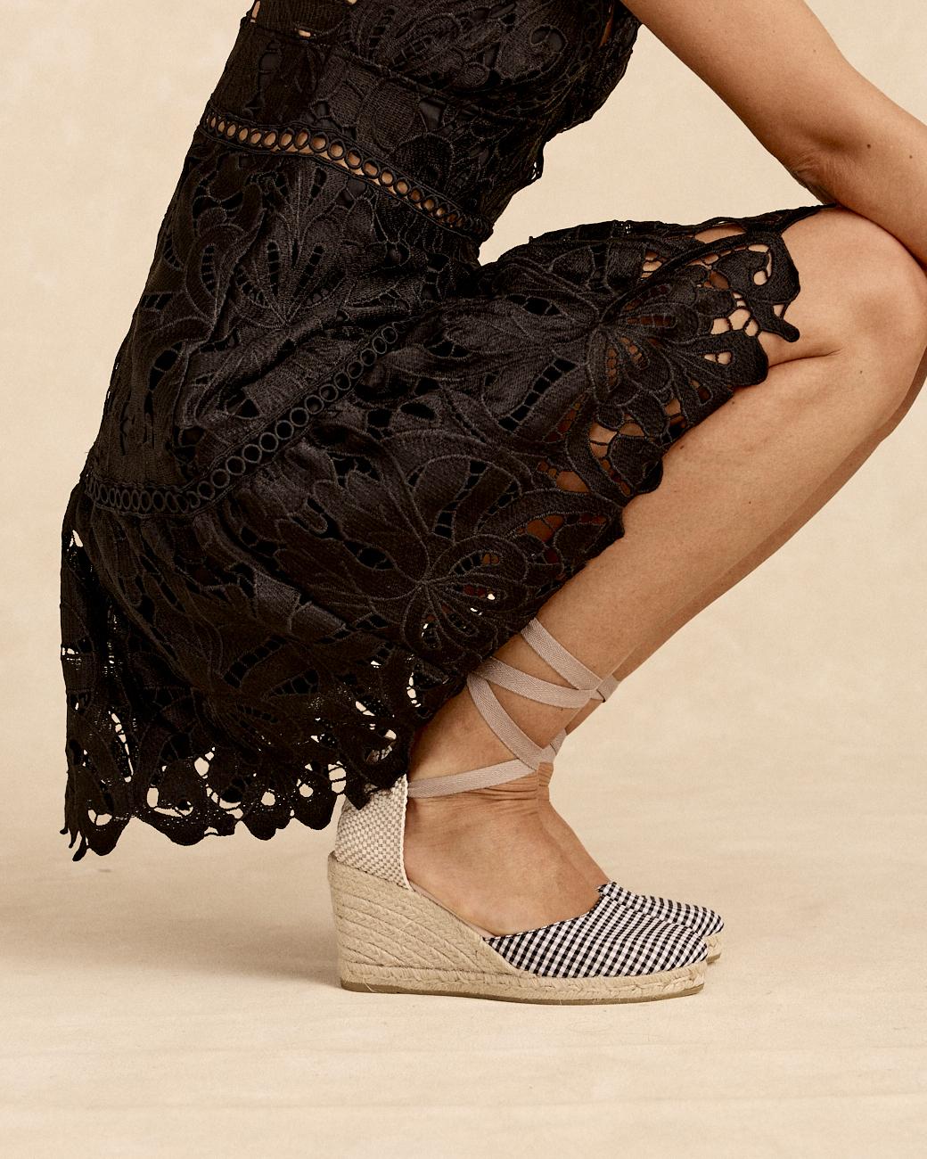 Espadrille Vichy Schleife Schwarz